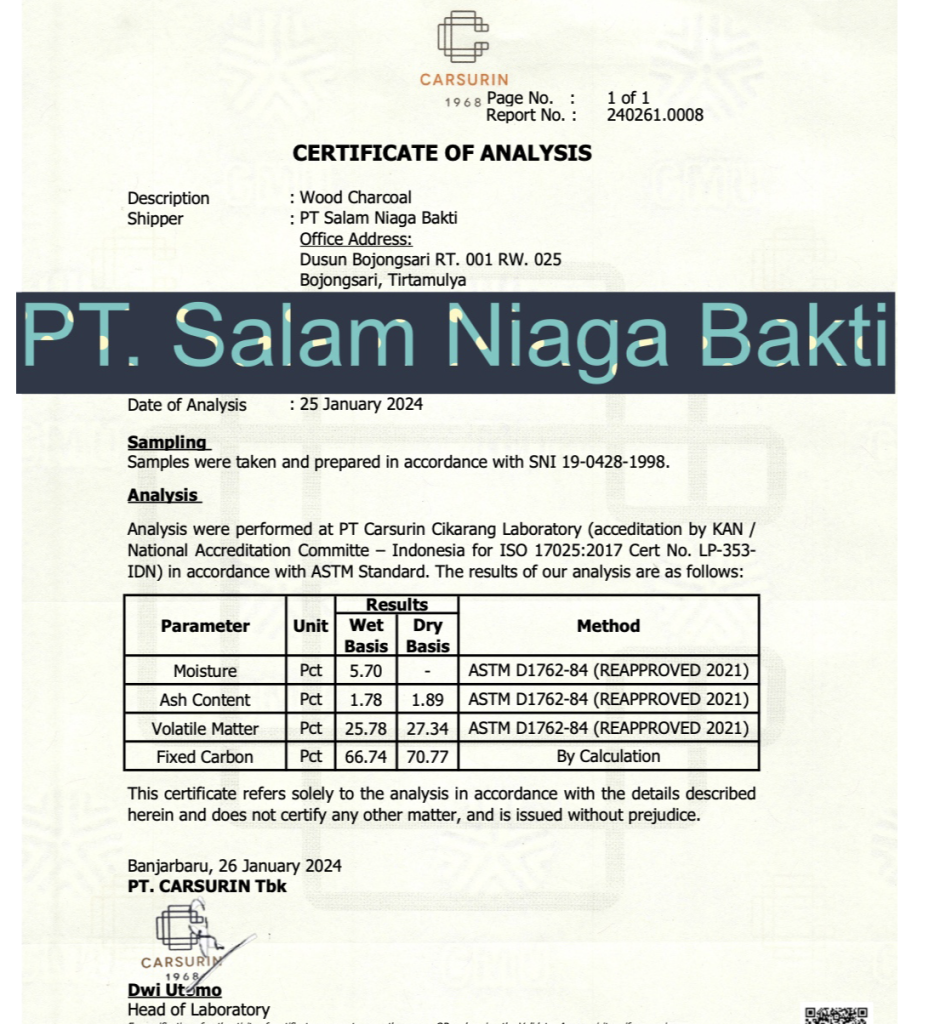 Certificate of Analysis PT Salam Niaga Bakti